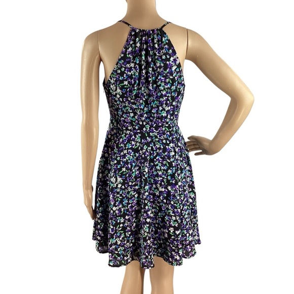 Express Floral Print Fit & Flare Mini Dress Black Multicolor Size 4 - Picture 5 of 7